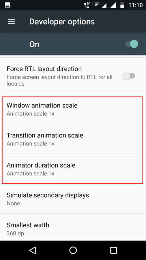 developer options in android