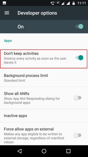 developer options in android