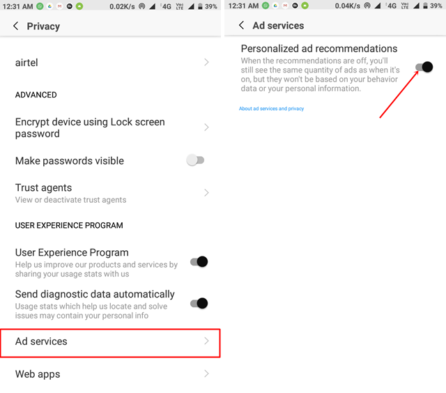 disable ad tracking in miui
