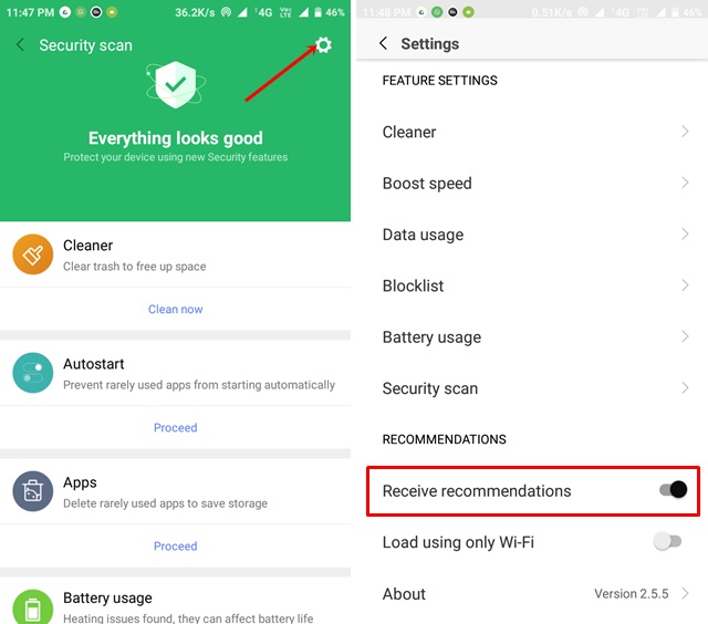 disable ads in miui security