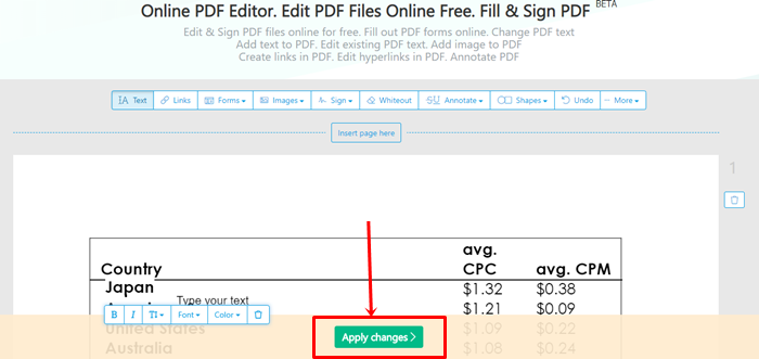 sejda pdf editor taskbar does not follow