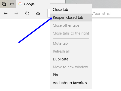 reopen closed tabs edge