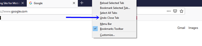 restore recently closed tabs