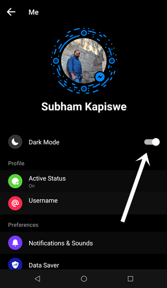 enable dark mode messenger 3