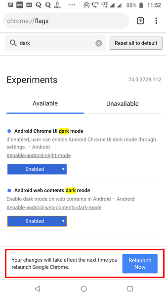 Activate Dark Mode in Android Chrome Browser
