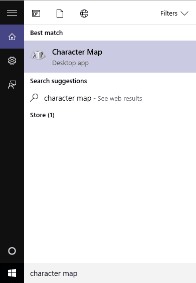 open the character map for degree symbol