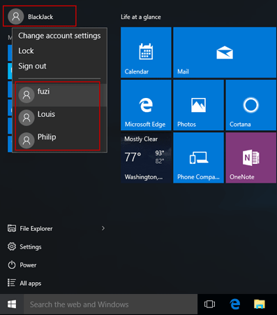 Switch Users Through Windows 10 Start Menu