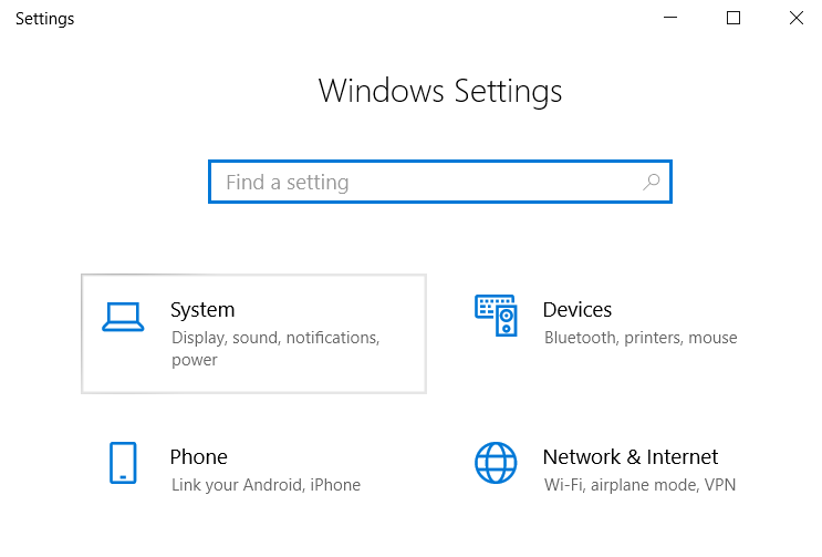 Windows settings System