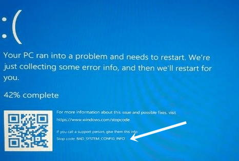 bad system config info windows 10