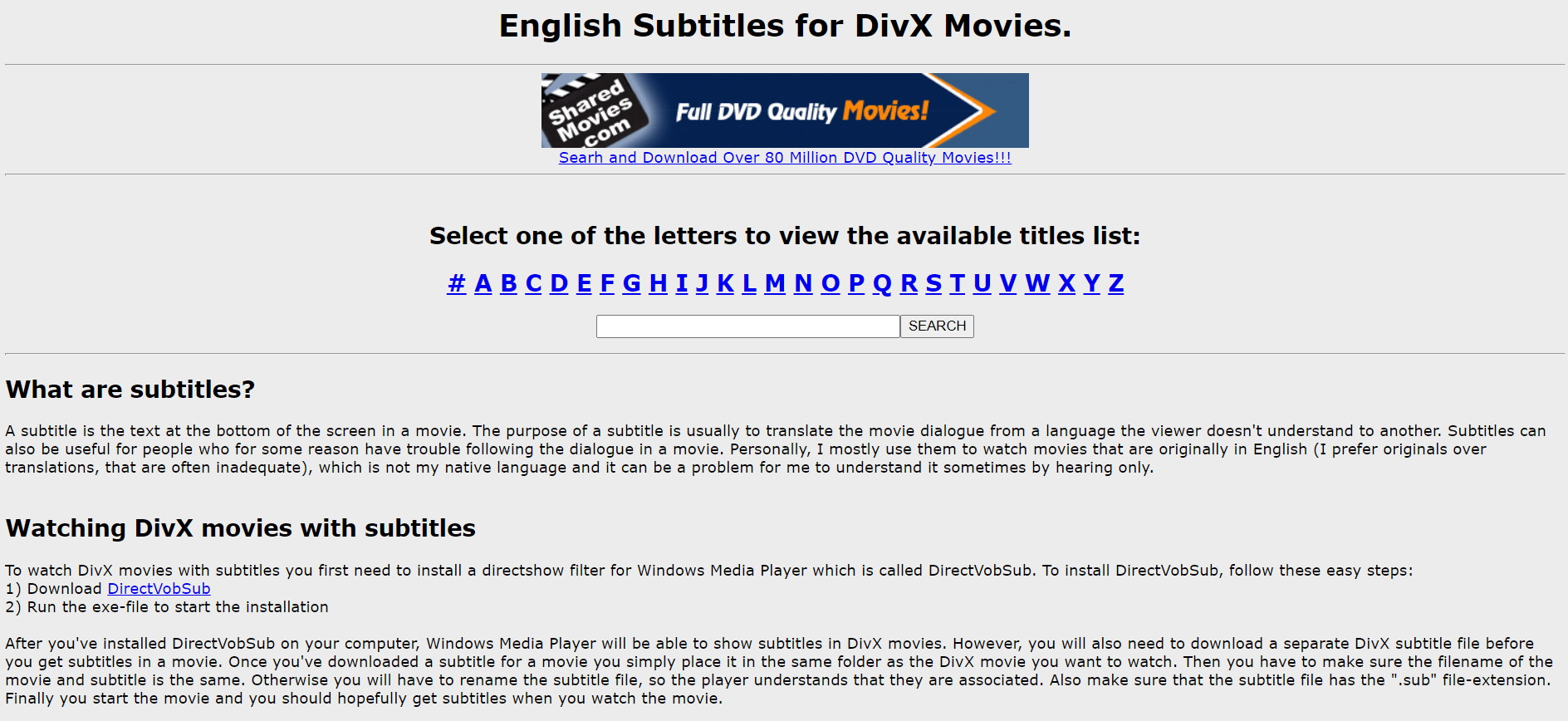 DivX Movies English Subtitles