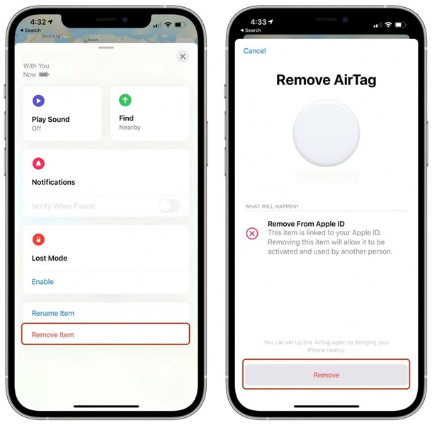 remove airtags apple