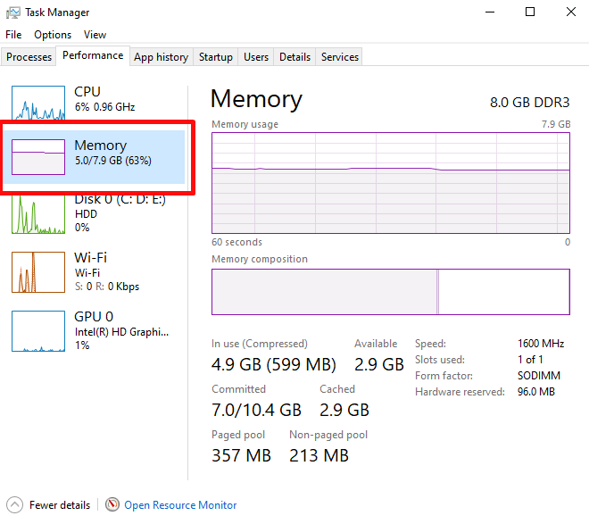 task manager memory
